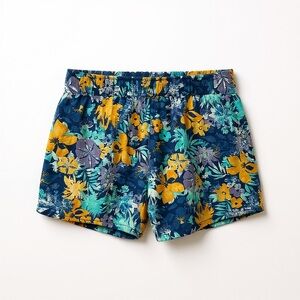 Patagonia Navy Floral Swim/Board Shorts with Yellow and Teal Flowers